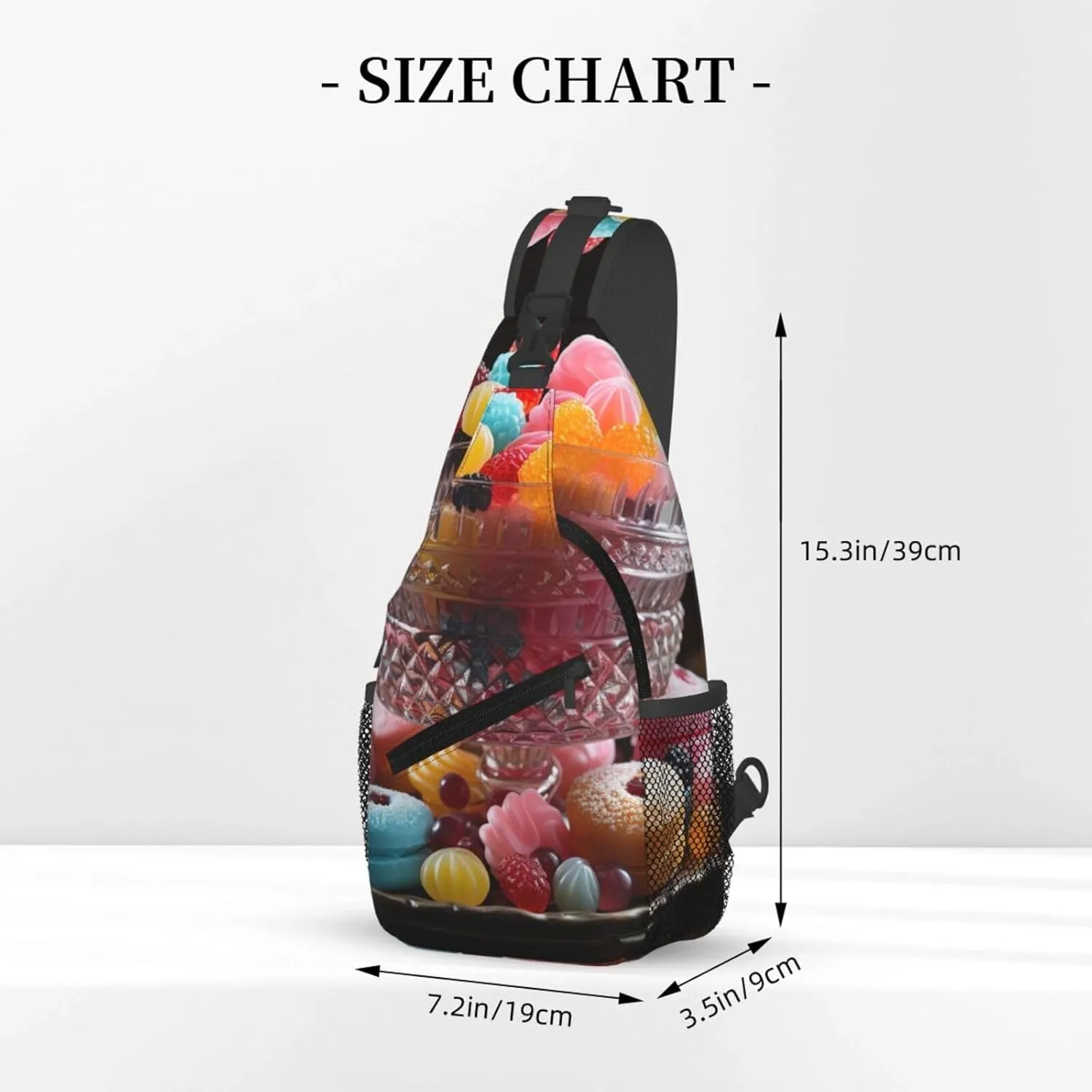 Crossbody Sling Backpack Sling Bag For Men Women Cross Chest Bag Shoulder Bag Candies On The Table Travel Hiking Daypack