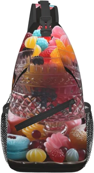Crossbody Sling Backpack Sling Bag For Men Women Cross Chest Bag Shoulder Bag Candies On The Table Travel Hiking Daypack