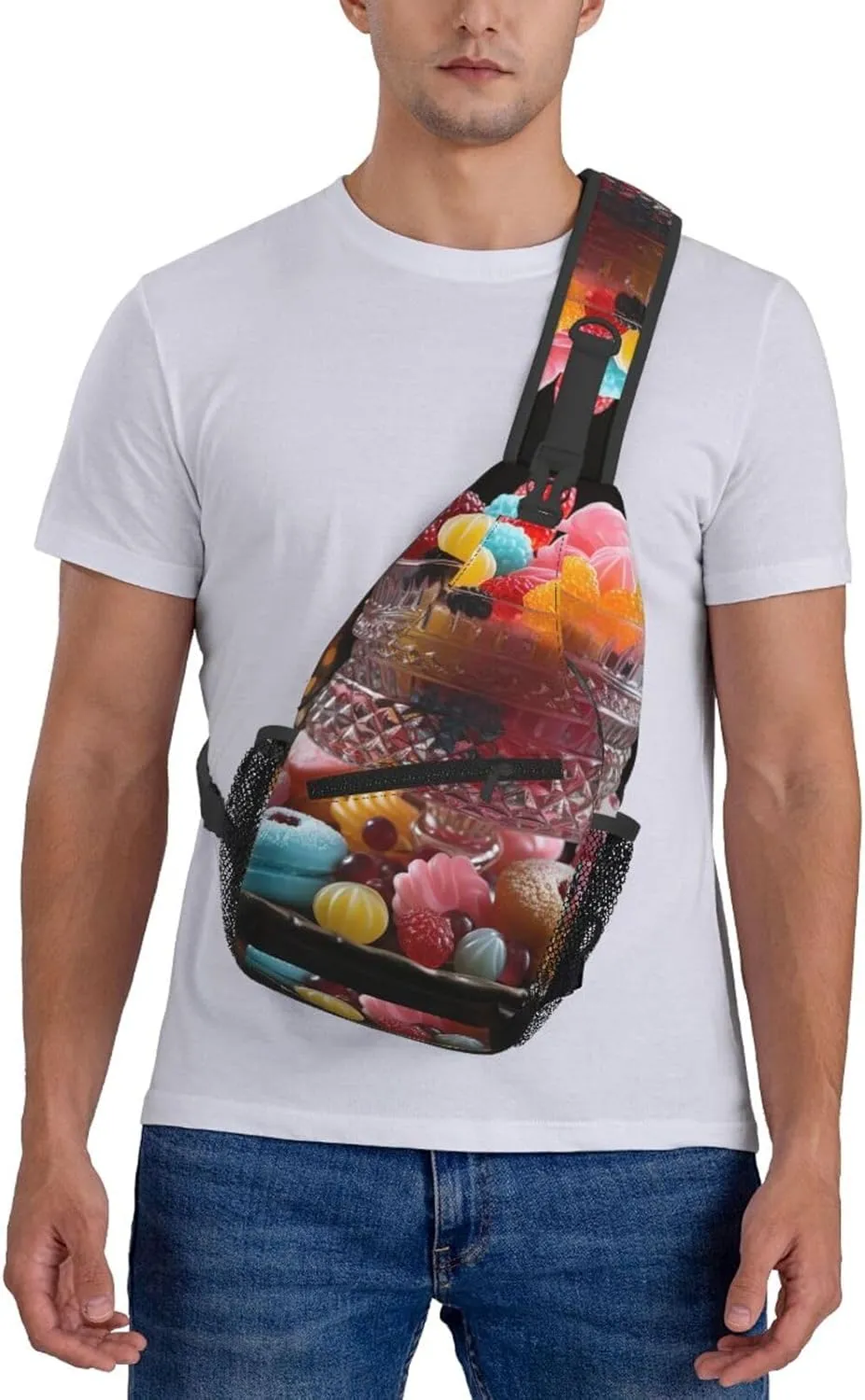 Crossbody Sling Backpack Sling Bag For Men Women Cross Chest Bag Shoulder Bag Candies On The Table Travel Hiking Daypack