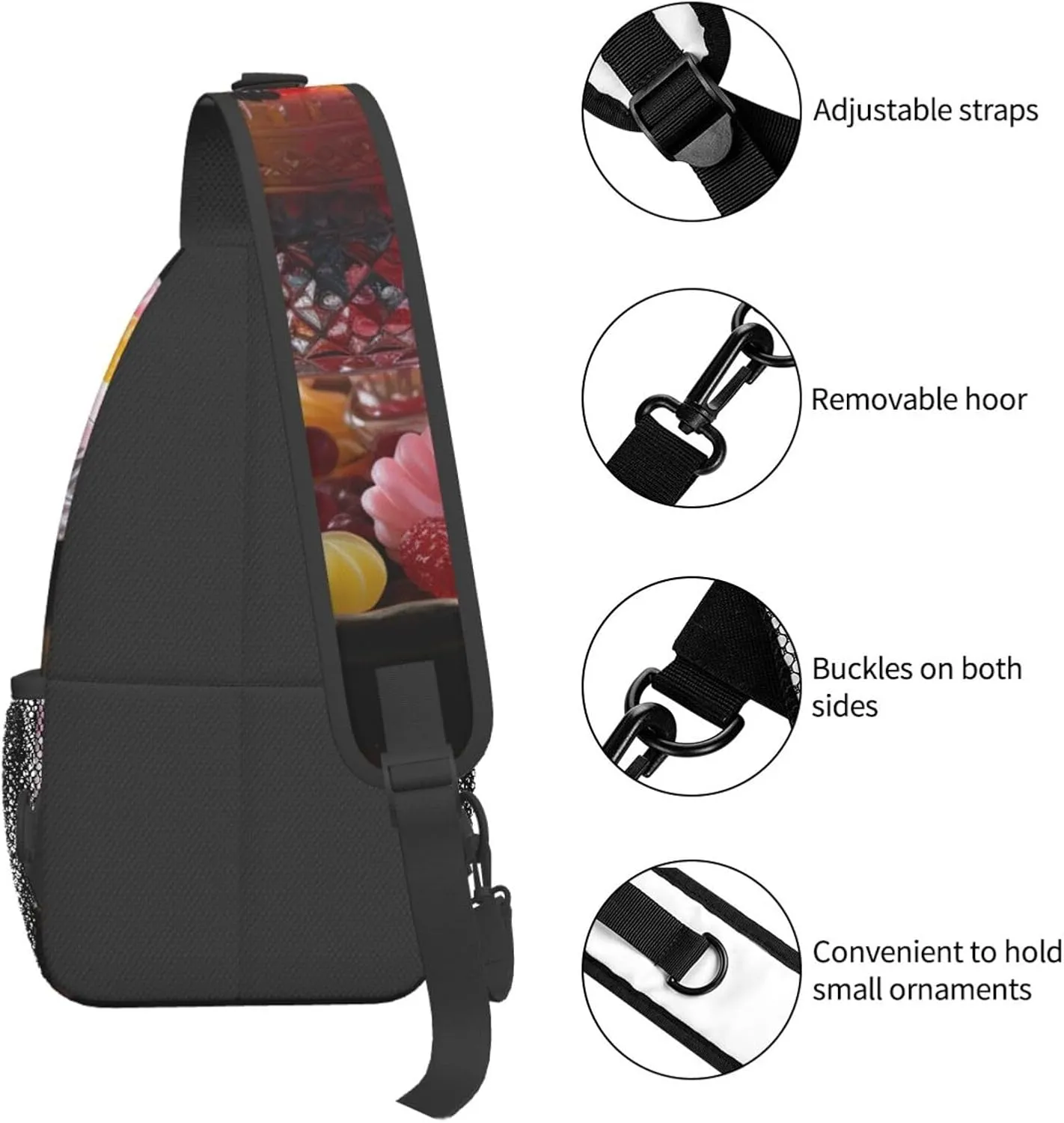 Crossbody Sling Backpack Sling Bag For Men Women Cross Chest Bag Shoulder Bag Candies On The Table Travel Hiking Daypack