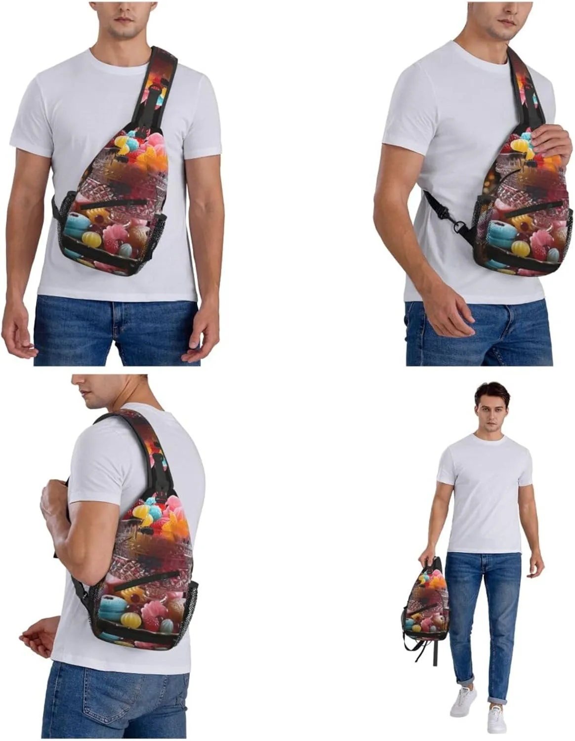 Crossbody Sling Backpack Sling Bag For Men Women Cross Chest Bag Shoulder Bag Candies On The Table Travel Hiking Daypack