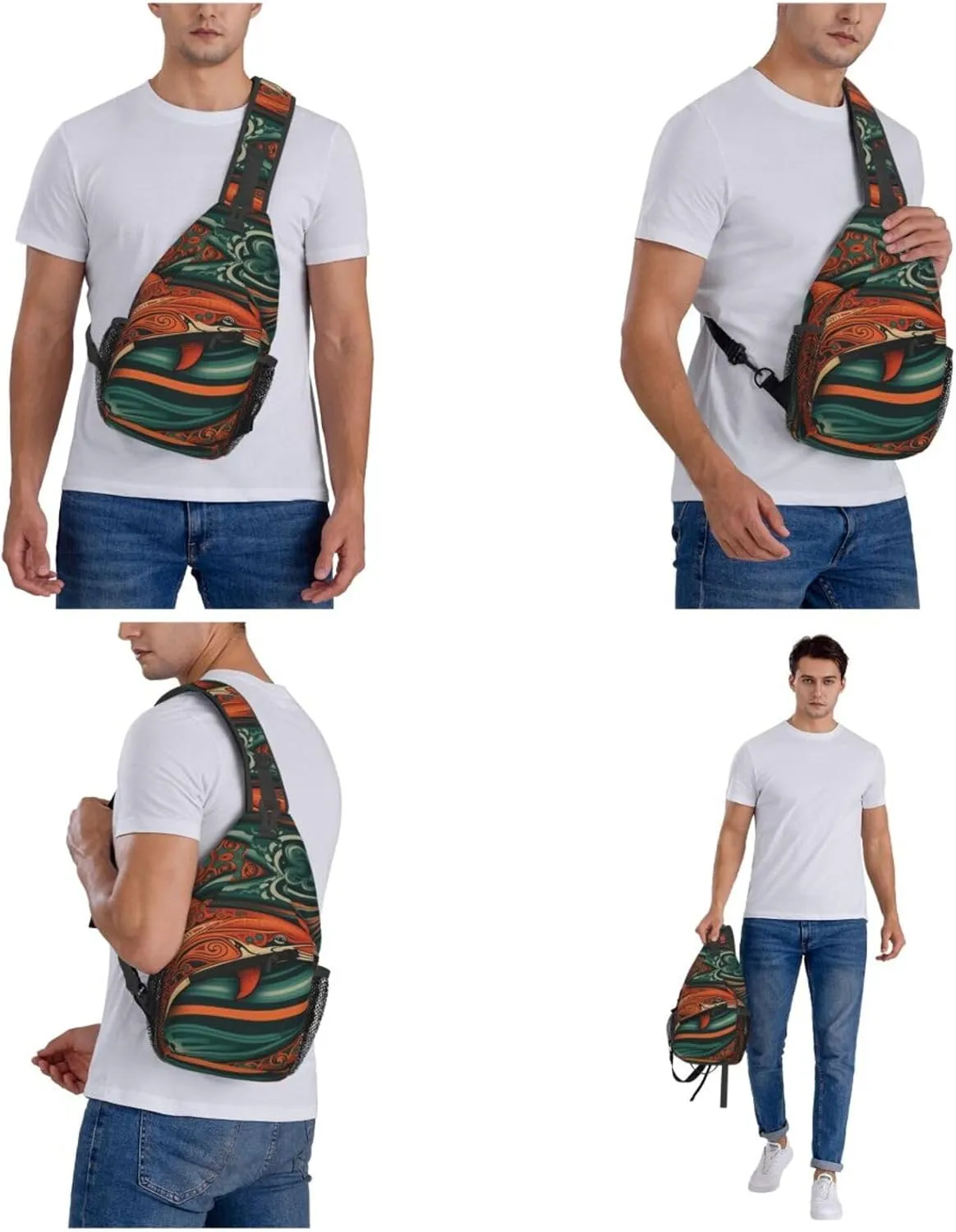 Crossbody Sling Backpack Sling Bag For Men Women Cross Chest Bag Shoulder Bag Dolphin Illustration Travel Hiking Daypack