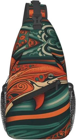 Crossbody Sling Backpack Sling Bag For Men Women Cross Chest Bag Shoulder Bag Dolphin Illustration Travel Hiking Daypack