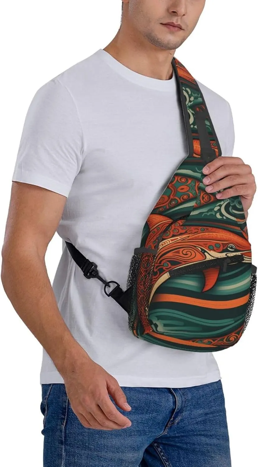 Crossbody Sling Backpack Sling Bag For Men Women Cross Chest Bag Shoulder Bag Dolphin Illustration Travel Hiking Daypack