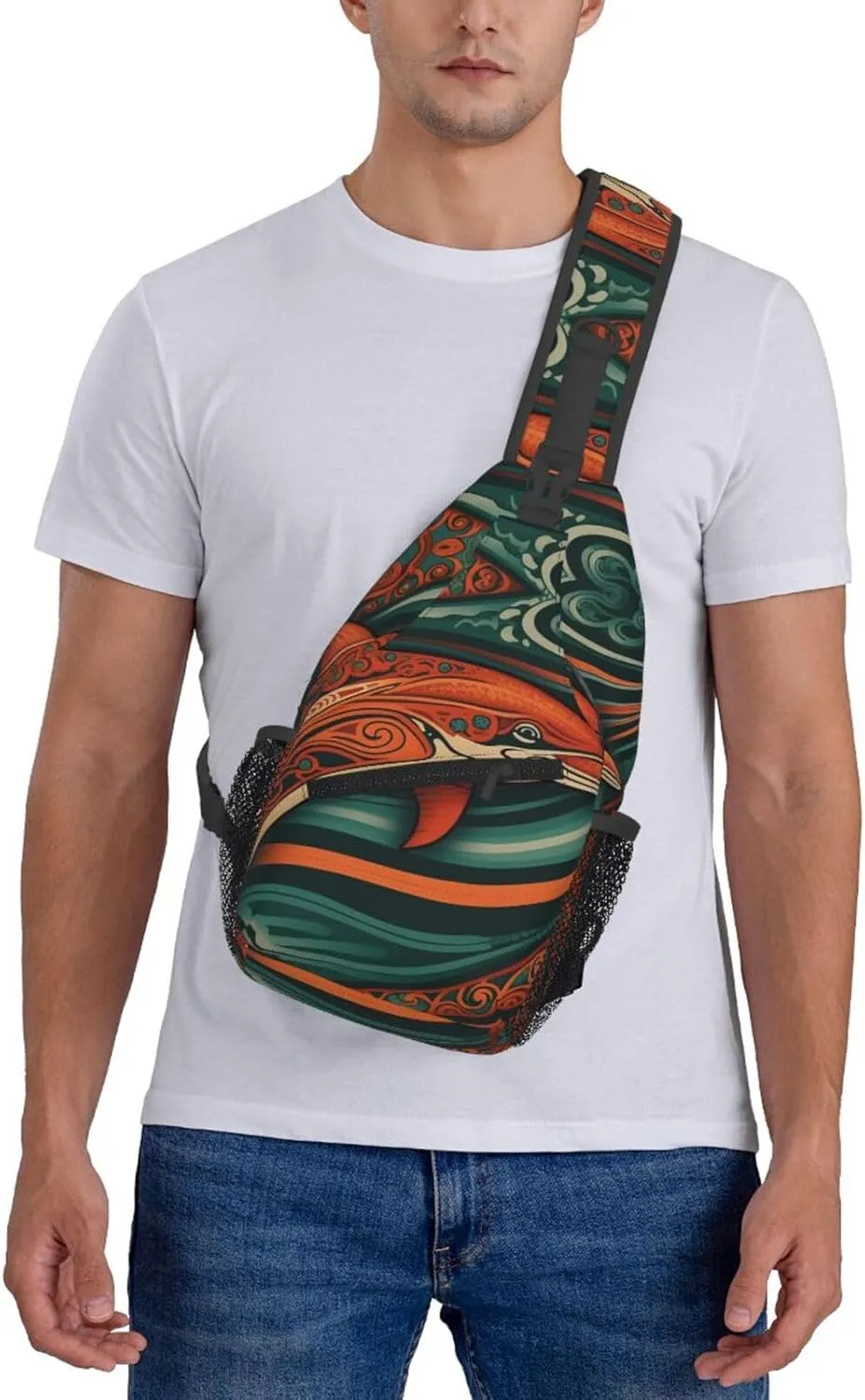 Crossbody Sling Backpack Sling Bag For Men Women Cross Chest Bag Shoulder Bag Dolphin Illustration Travel Hiking Daypack
