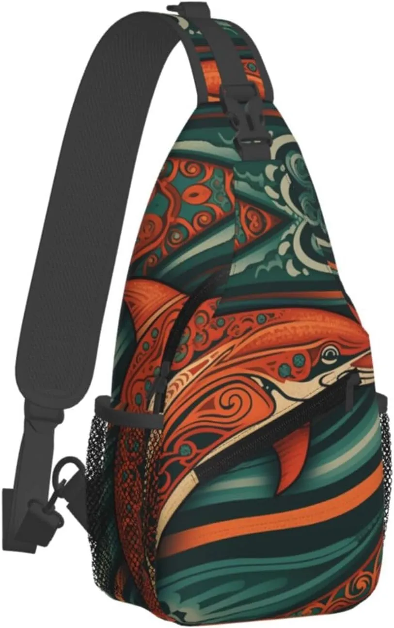 Crossbody Sling Backpack Sling Bag For Men Women Cross Chest Bag Shoulder Bag Dolphin Illustration Travel Hiking Daypack