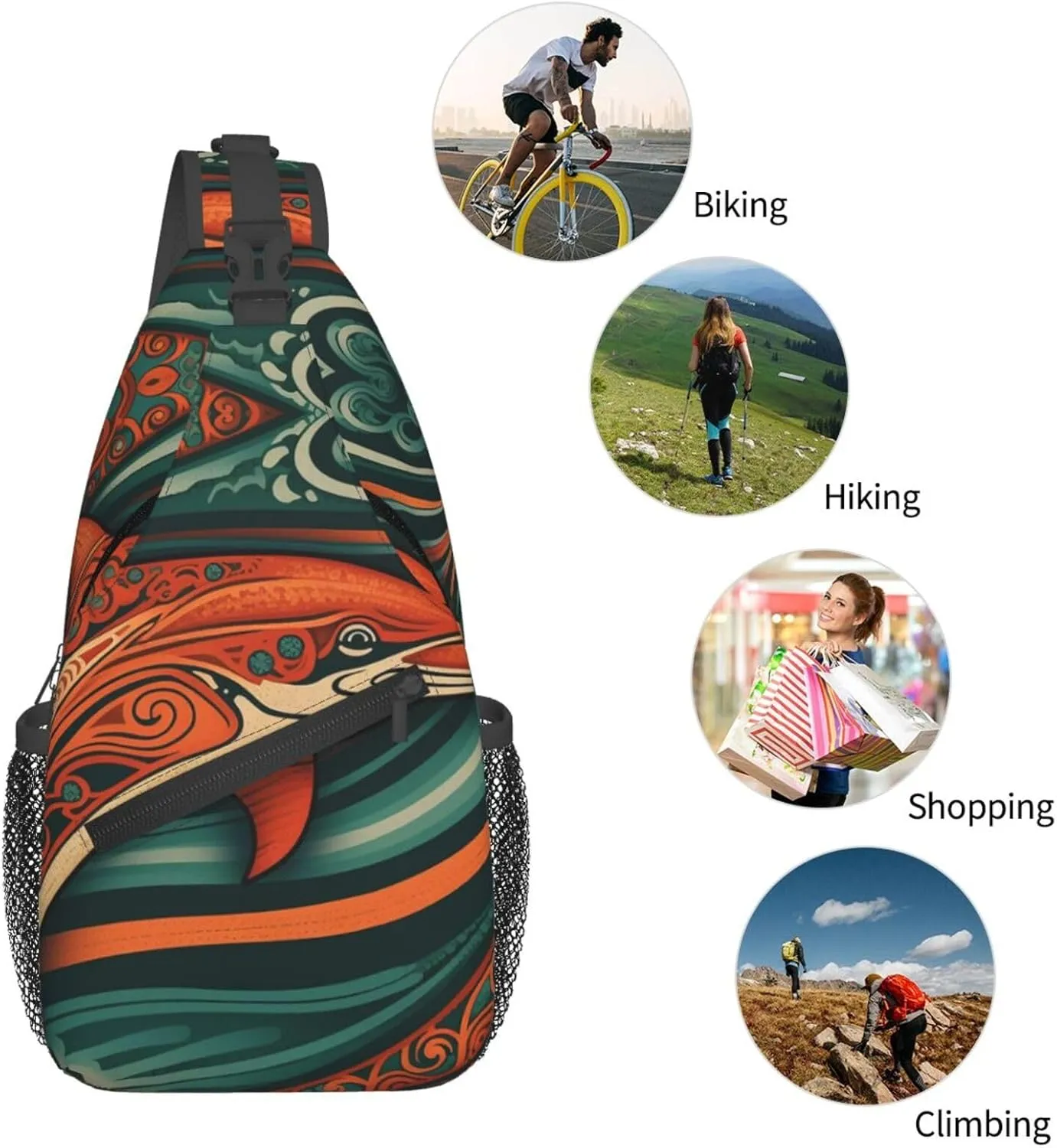 Crossbody Sling Backpack Sling Bag For Men Women Cross Chest Bag Shoulder Bag Dolphin Illustration Travel Hiking Daypack