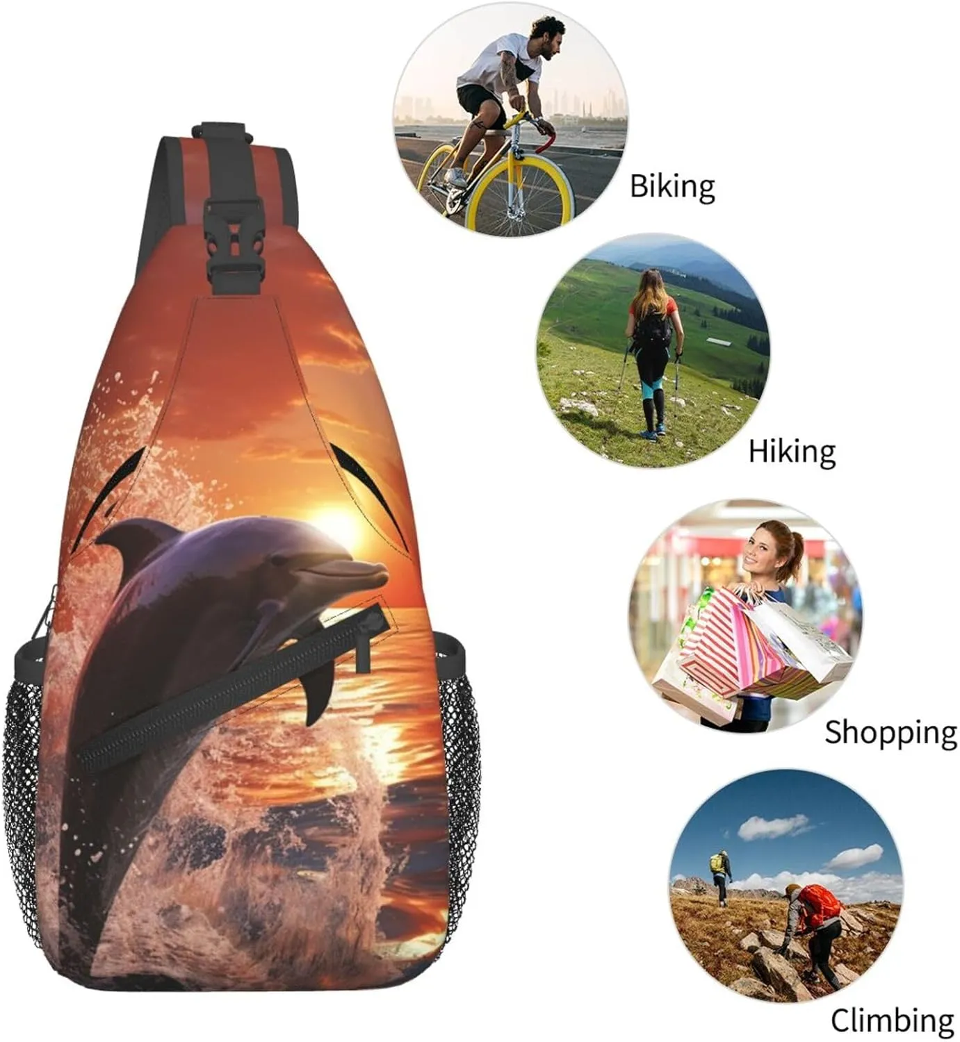 Crossbody Sling Backpack Sling Bag For Men Women Cross Chest Bag Shoulder Bag Dolphin Jumping In Water Travel Hiking Daypack