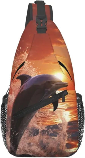 Crossbody Sling Backpack Sling Bag For Men Women Cross Chest Bag Shoulder Bag Dolphin Jumping In Water Travel Hiking Daypack