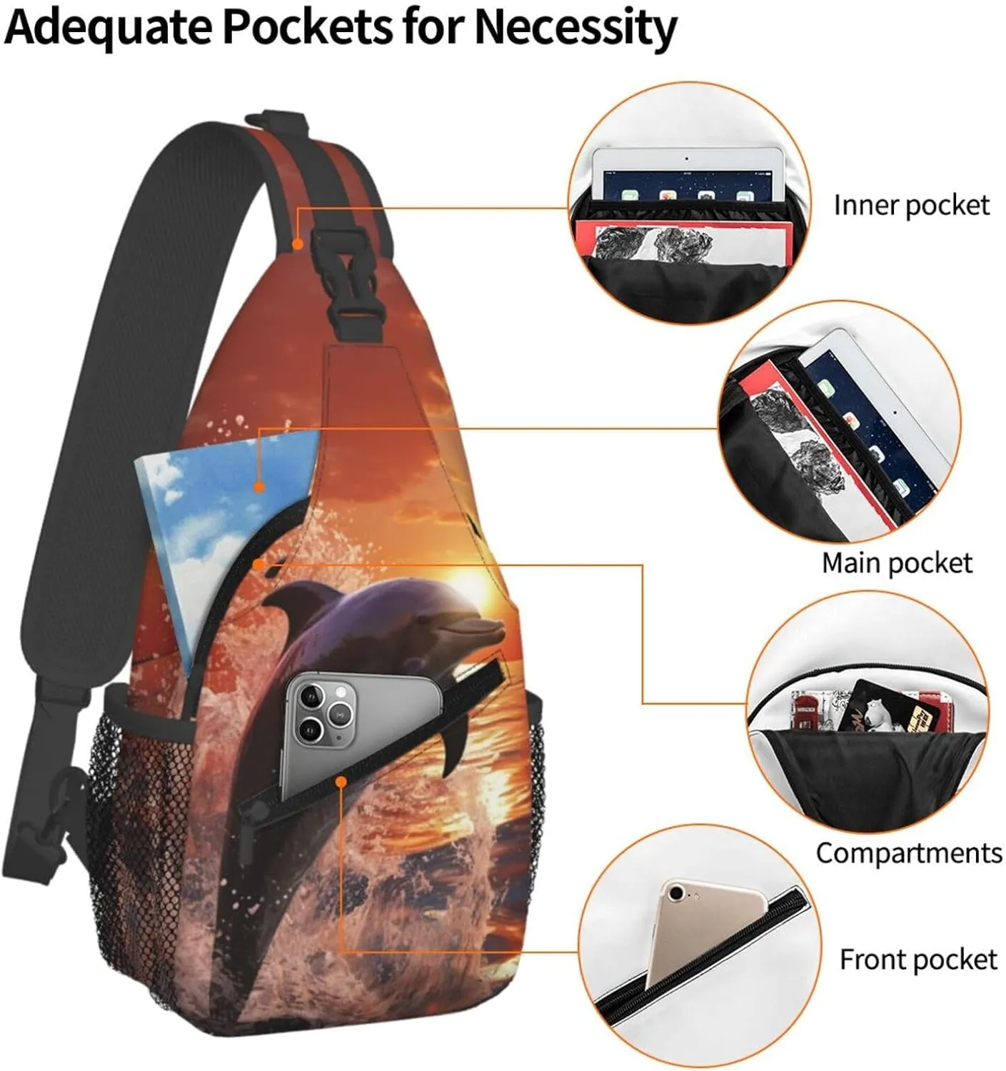 Crossbody Sling Backpack Sling Bag For Men Women Cross Chest Bag Shoulder Bag Dolphin Jumping In Water Travel Hiking Daypack