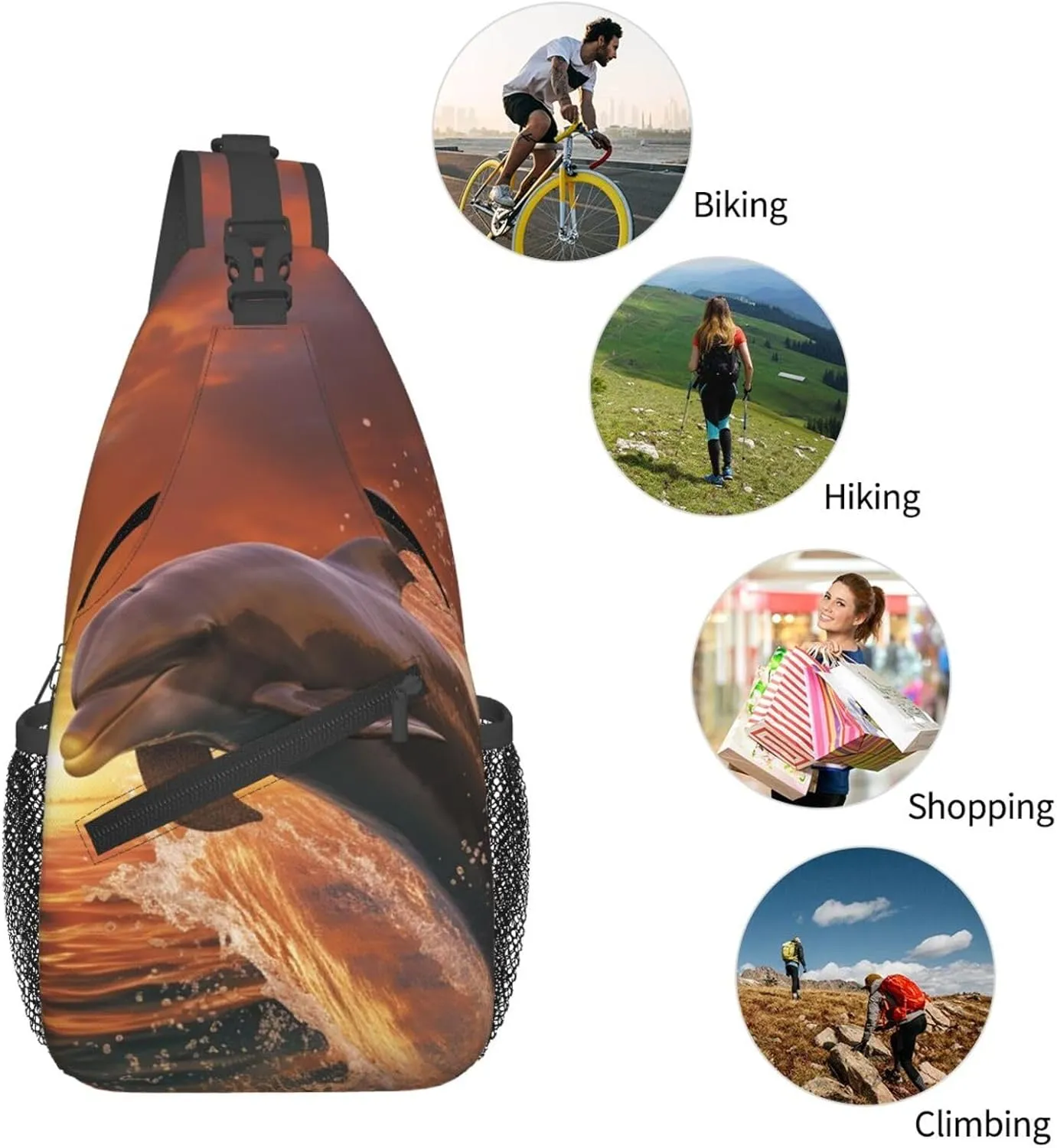 Crossbody Sling Backpack Sling Bag For Men Women Cross Chest Bag Shoulder Bag Dolphin Leaps Into The Sea Travel Hiking Daypack