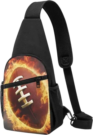 Crossbody Sling Backpack Sling Bag for Men Women Cross Chest Bag Shoulder Bag Flaming American Football Travel Hiking Daypack