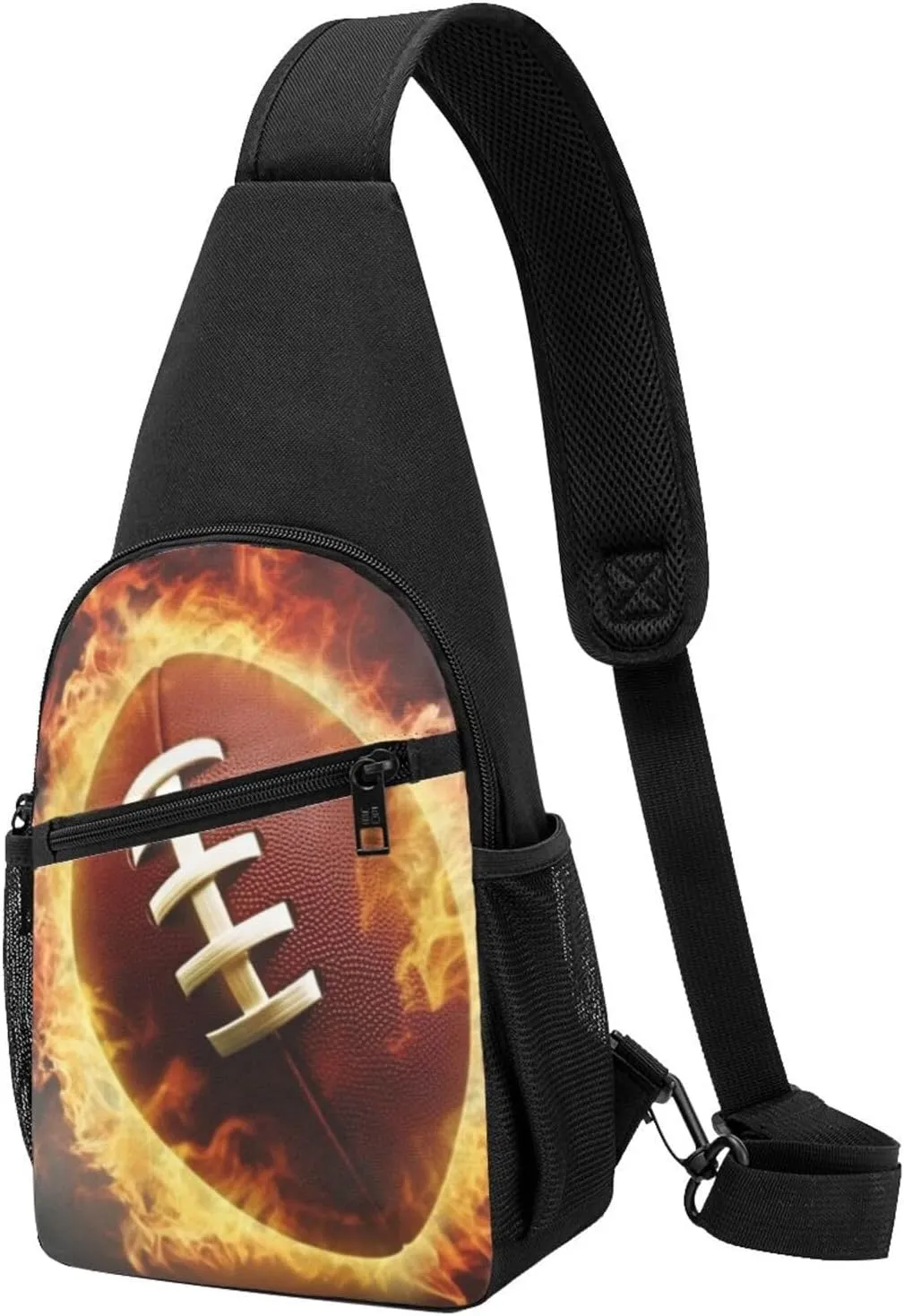 Crossbody Sling Backpack Sling Bag for Men Women Cross Chest Bag Shoulder Bag Flaming American Football Travel Hiking Daypack