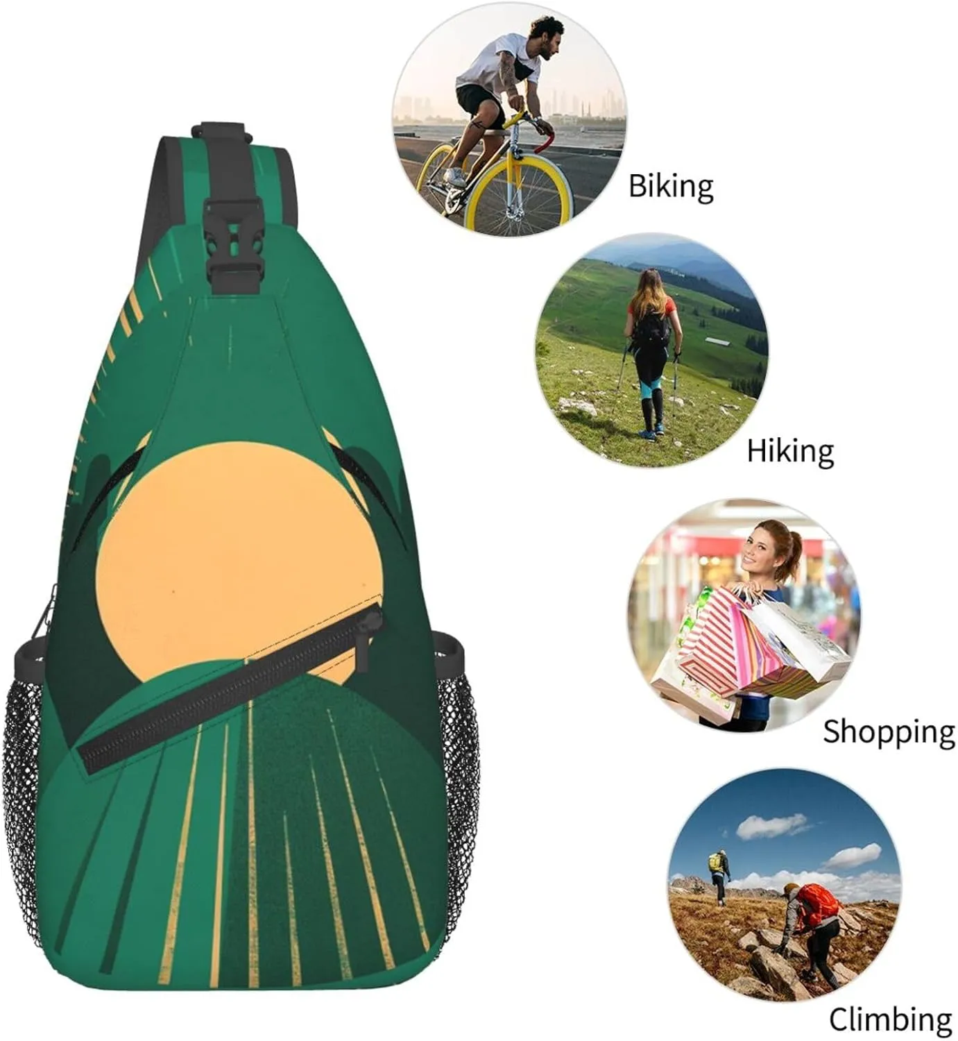 Crossbody Sling Backpack Sling Bag For Men Women Cross Chest Bag Shoulder Bag Green The Sun Travel Hiking Daypack