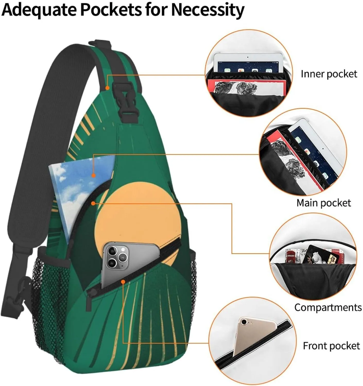 Crossbody Sling Backpack Sling Bag For Men Women Cross Chest Bag Shoulder Bag Green The Sun Travel Hiking Daypack