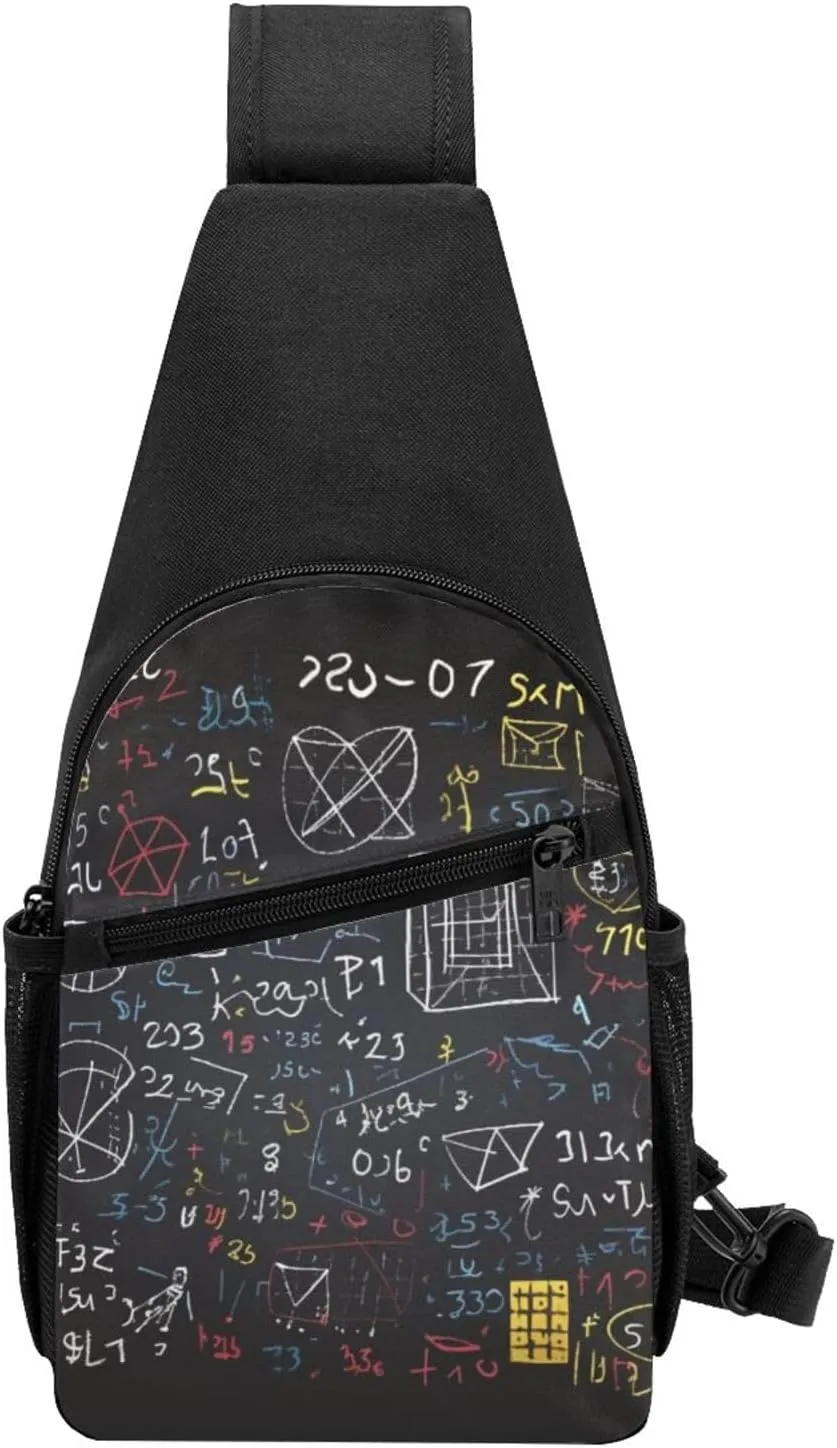 Crossbody Sling Backpack Sling Bag for Men Women Cross Chest Bag Shoulder Bag mathematics and physics Travel Hiking Daypack