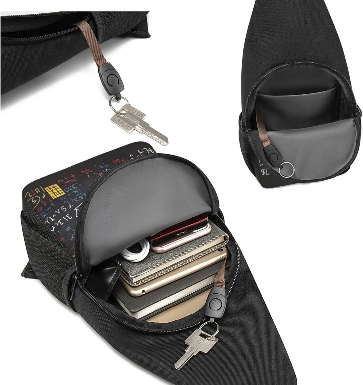 Crossbody Sling Backpack Sling Bag for Men Women Cross Chest Bag Shoulder Bag mathematics and physics Travel Hiking Daypack