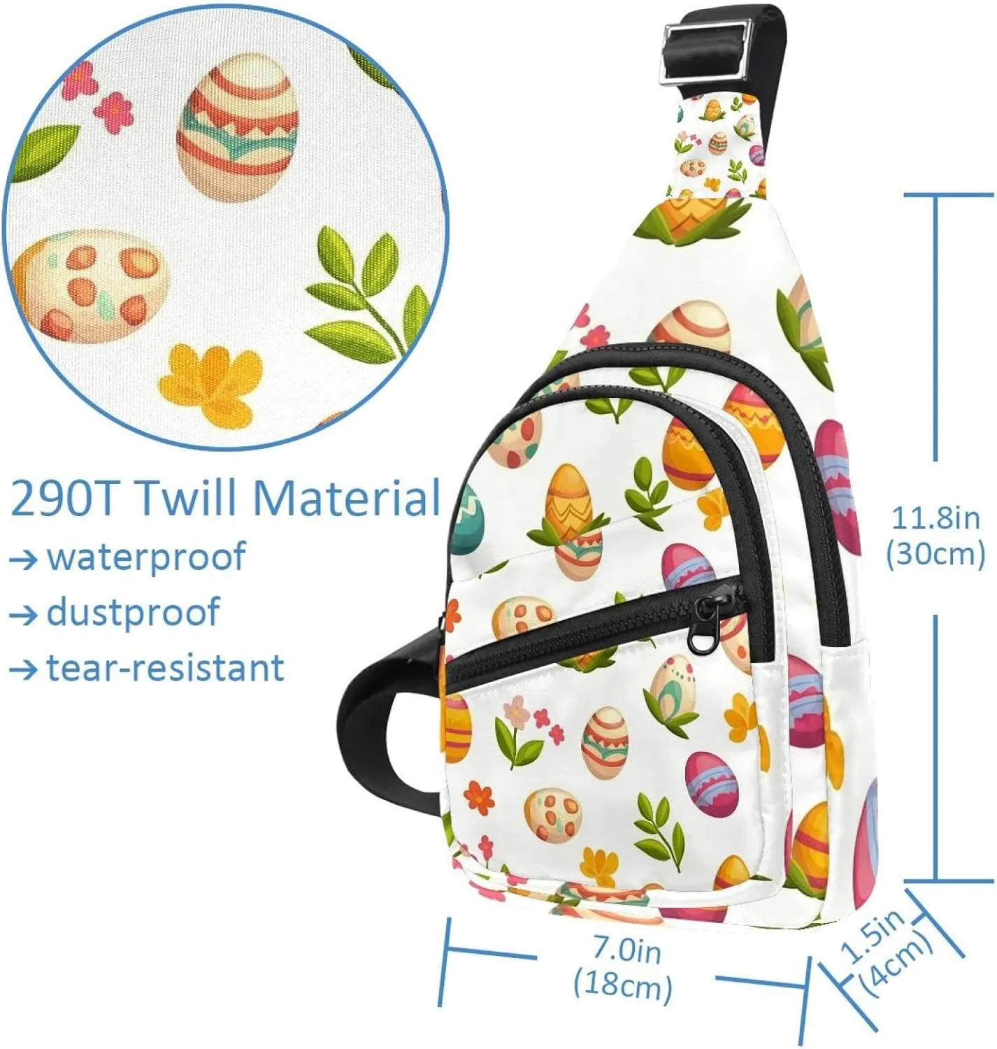 Crossbody Small Sling Bag Backpack for Women Men, Easter Painted Eggs Chest Daypack Crossbody Travel Sports Hiking