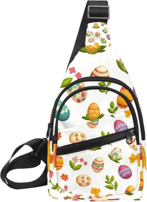 Crossbody Small Sling Bag Backpack for Women Men, Easter Painted Eggs Chest Daypack Crossbody Travel Sports Hiking