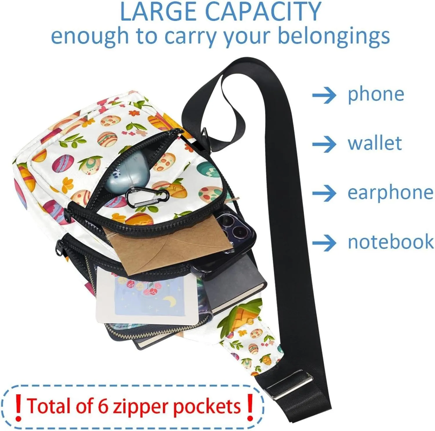 Crossbody Small Sling Bag Backpack for Women Men, Easter Painted Eggs Chest Daypack Crossbody Travel Sports Hiking