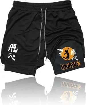 CROWN Anime Gym Shorts - Breathable Stretch Compression Short with Pockets