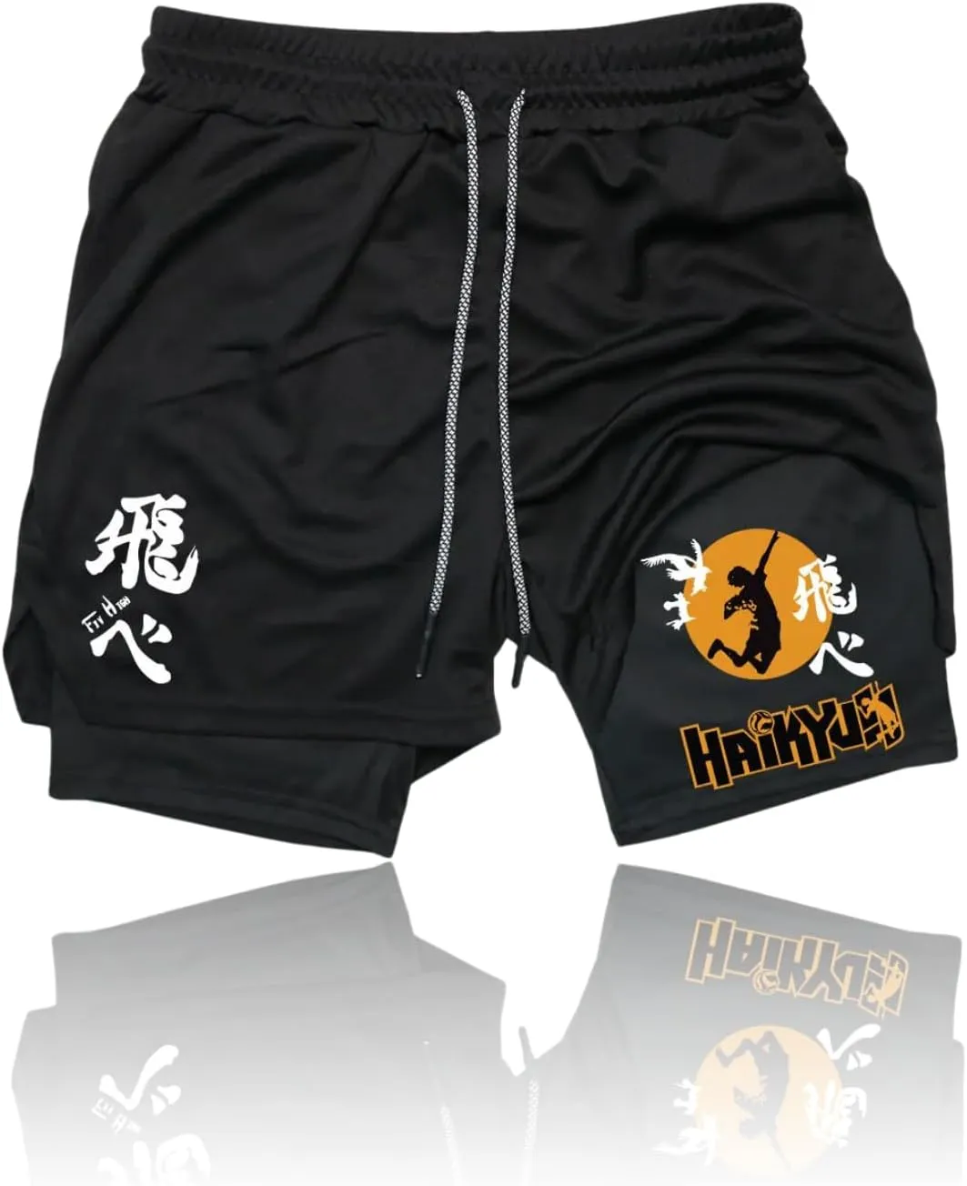 CROWN Anime Gym Shorts - Breathable Stretch Compression Short with Pockets