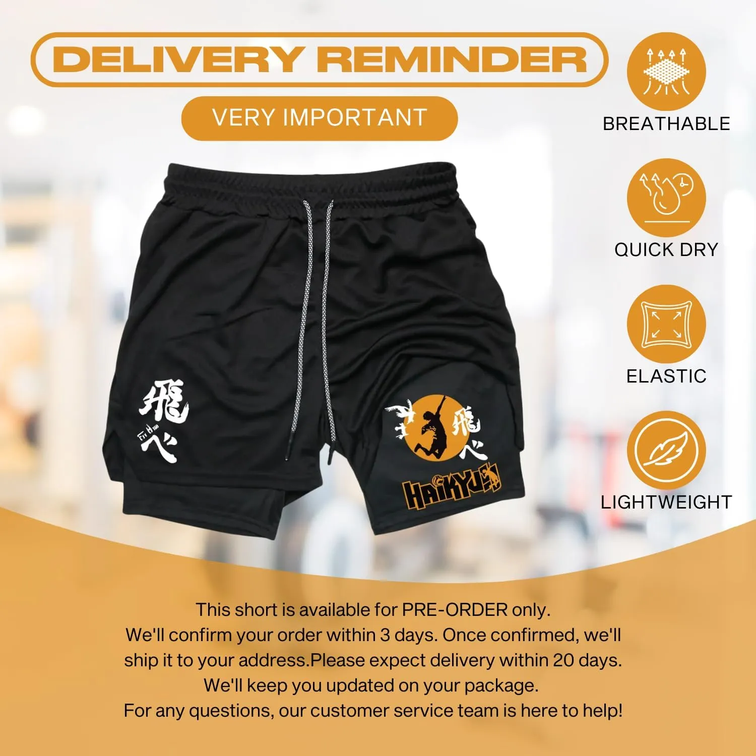 CROWN Anime Gym Shorts - Breathable Stretch Compression Short with Pockets