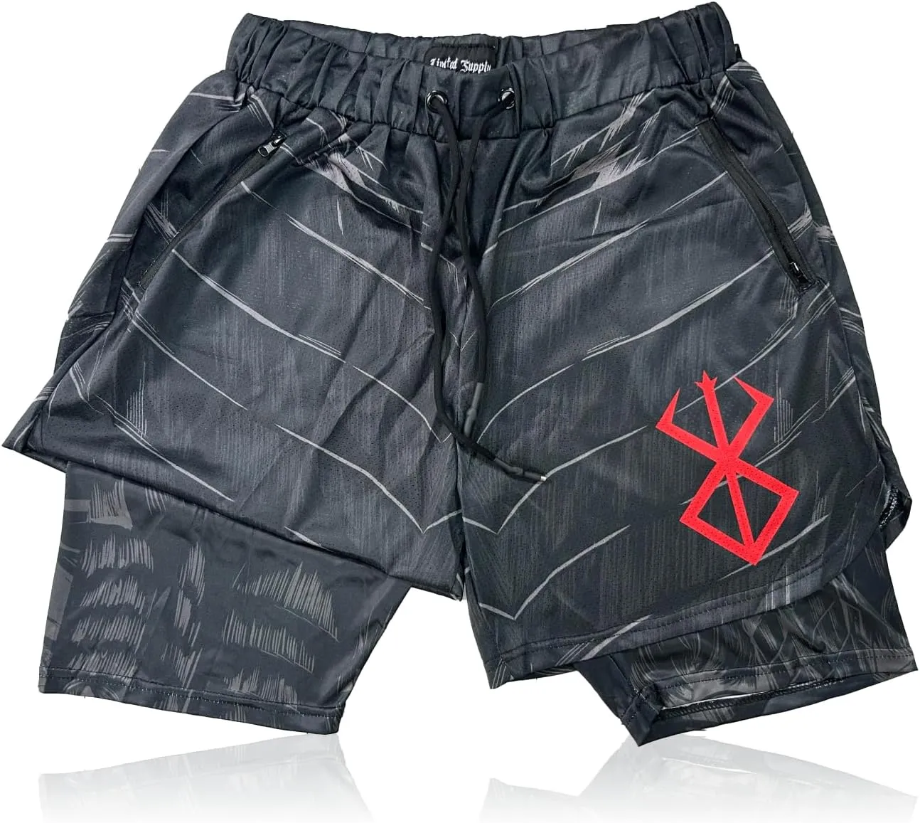CROWN Anime Shorts - Breathable Stretch Compression Gym Mesh Short with Pockets and Towel Holder