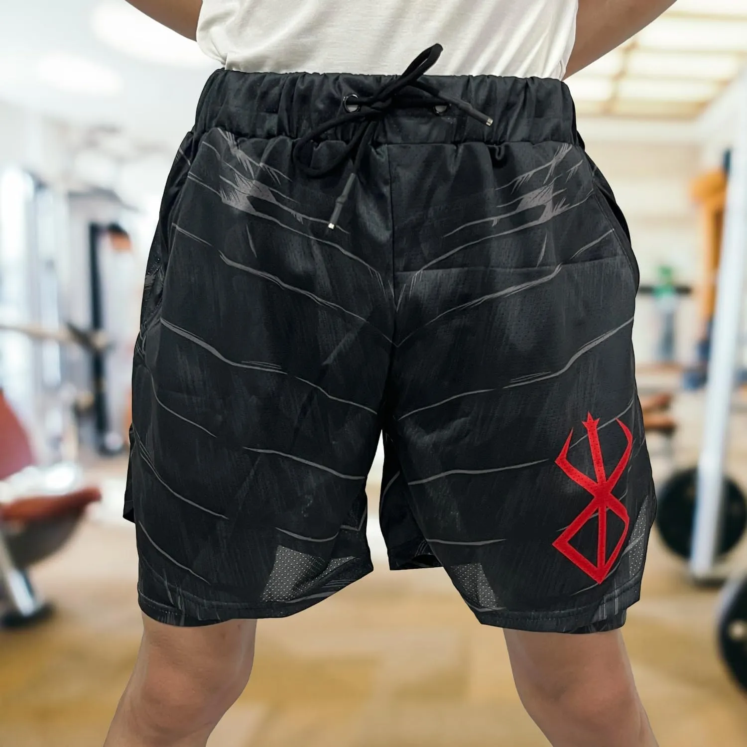 CROWN Anime Shorts - Breathable Stretch Compression Gym Mesh Short with Pockets and Towel Holder