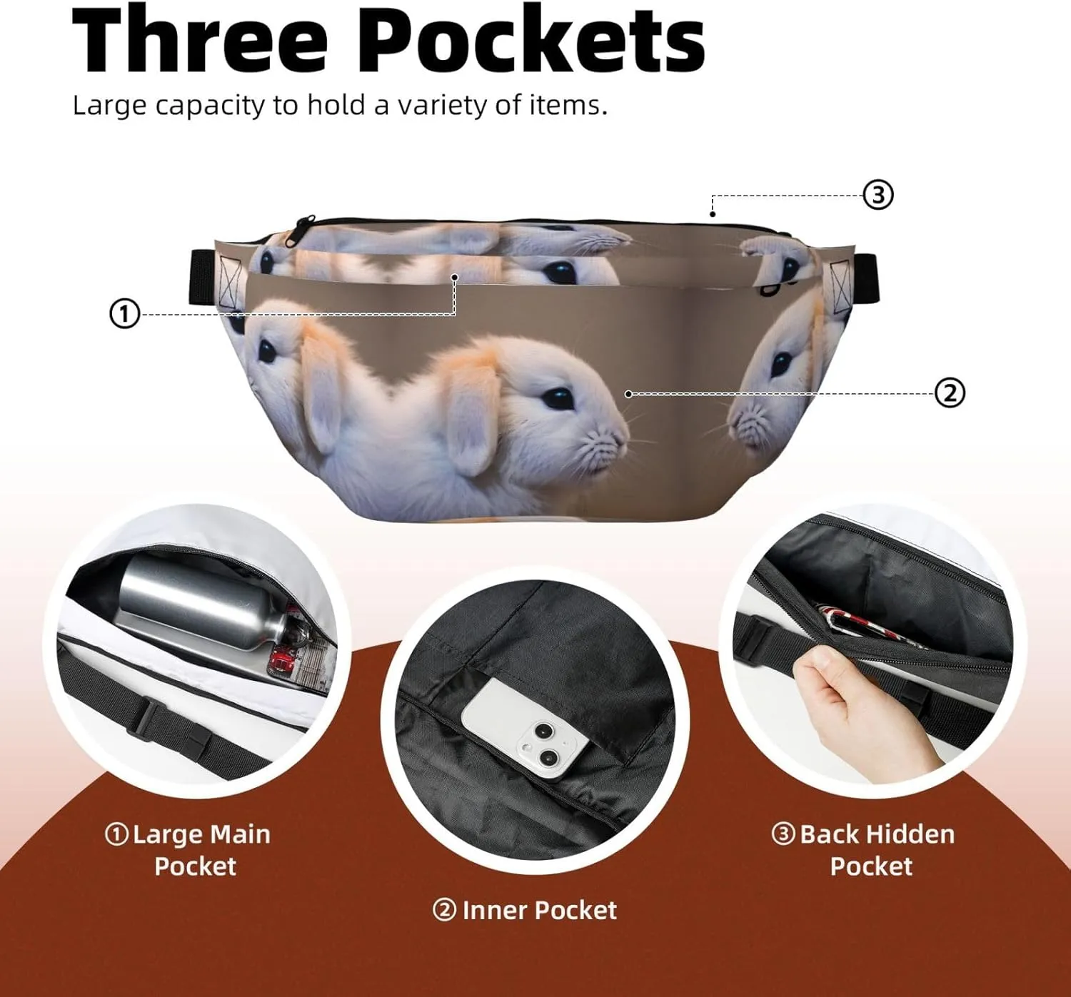 cry rabbit Multi-Purpose Fanny Pack and Crossbody Bag - High Capacity with Zipper Pockets, Ideal for Men and Women