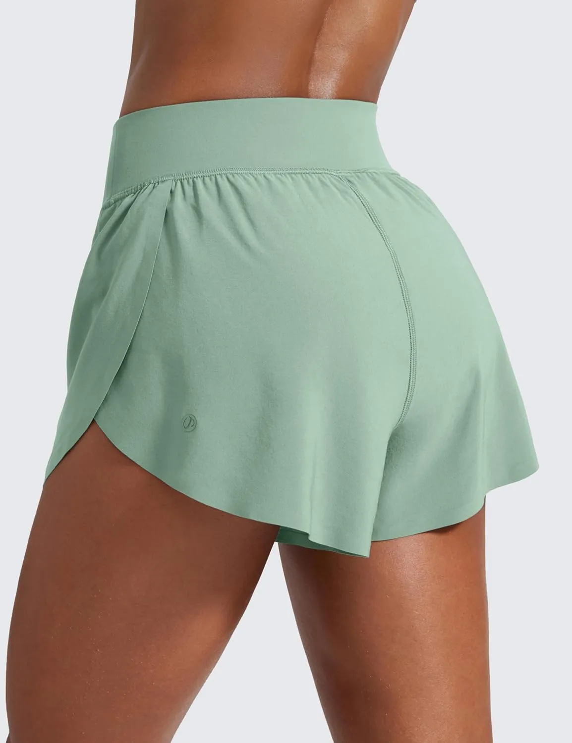 CRZ YOGA High Waisted Dolphin Athletic Running Shorts for Women 3" High Split Comfy Mesh Liner for Gym Workout Track