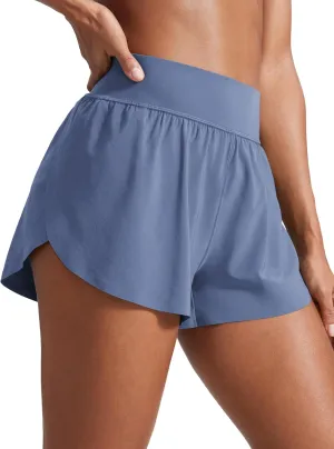CRZ YOGA High Waisted Dolphin Athletic Running Shorts for Women 3" High Split Comfy Mesh Liner for Gym Workout Track