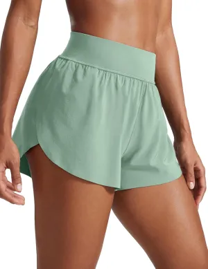 CRZ YOGA High Waisted Dolphin Athletic Running Shorts for Women 3" High Split Comfy Mesh Liner for Gym Workout Track