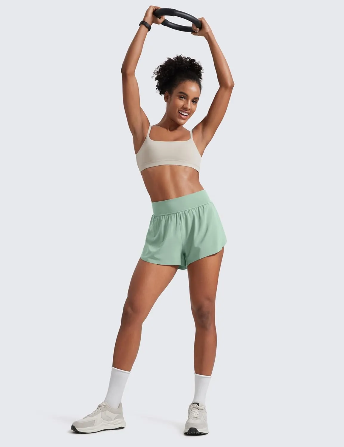 CRZ YOGA High Waisted Dolphin Athletic Running Shorts for Women 3" High Split Comfy Mesh Liner for Gym Workout Track