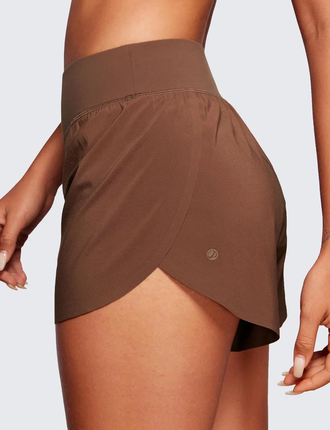 CRZ YOGA High Waisted Dolphin Athletic Running Shorts for Women 3" High Split Comfy Mesh Liner for Gym Workout Track