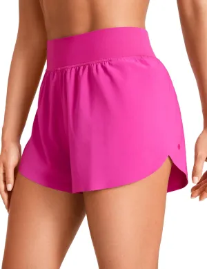 CRZ YOGA High Waisted Dolphin Athletic Running Shorts for Women 3" High Split Comfy Mesh Liner for Gym Workout Track