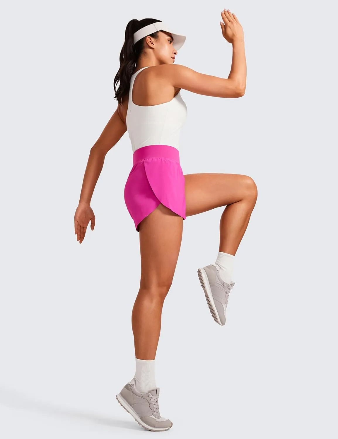 CRZ YOGA High Waisted Dolphin Athletic Running Shorts for Women 3" High Split Comfy Mesh Liner for Gym Workout Track