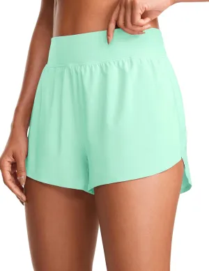 CRZ YOGA High Waisted Dolphin Athletic Running Shorts for Women 3" High Split Comfy Mesh Liner for Gym Workout Track