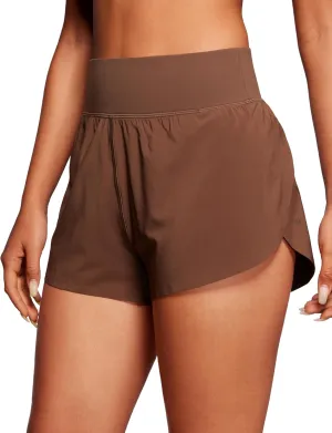 CRZ YOGA High Waisted Dolphin Athletic Running Shorts for Women 3" High Split Comfy Mesh Liner for Gym Workout Track