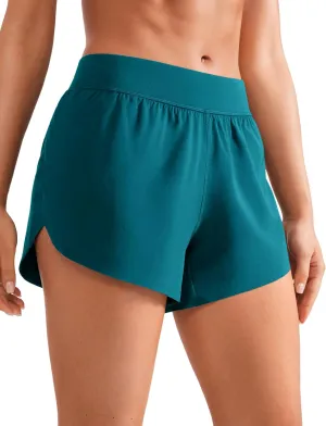 CRZ YOGA Mid Waisted Dolphin Athletic Shorts for Women 4" Lightweight High Split for Gym Workout with Liner Quick Dry