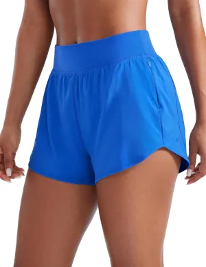CRZ YOGA Mid Waisted Running Shorts for Women 3" Curved Hems for Athletic Workout Gym with Zipper Pockets Line