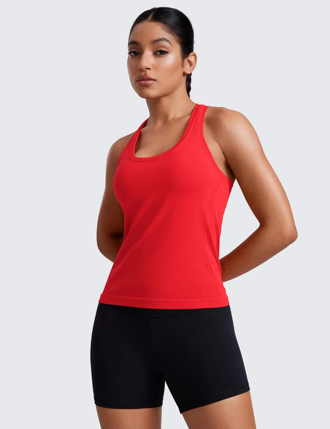 CRZ YOGA Womens Seamless Racerback Tank Scoop Neck Breathable Running Workout Tops Athletic Gym Sleeveless Shirts