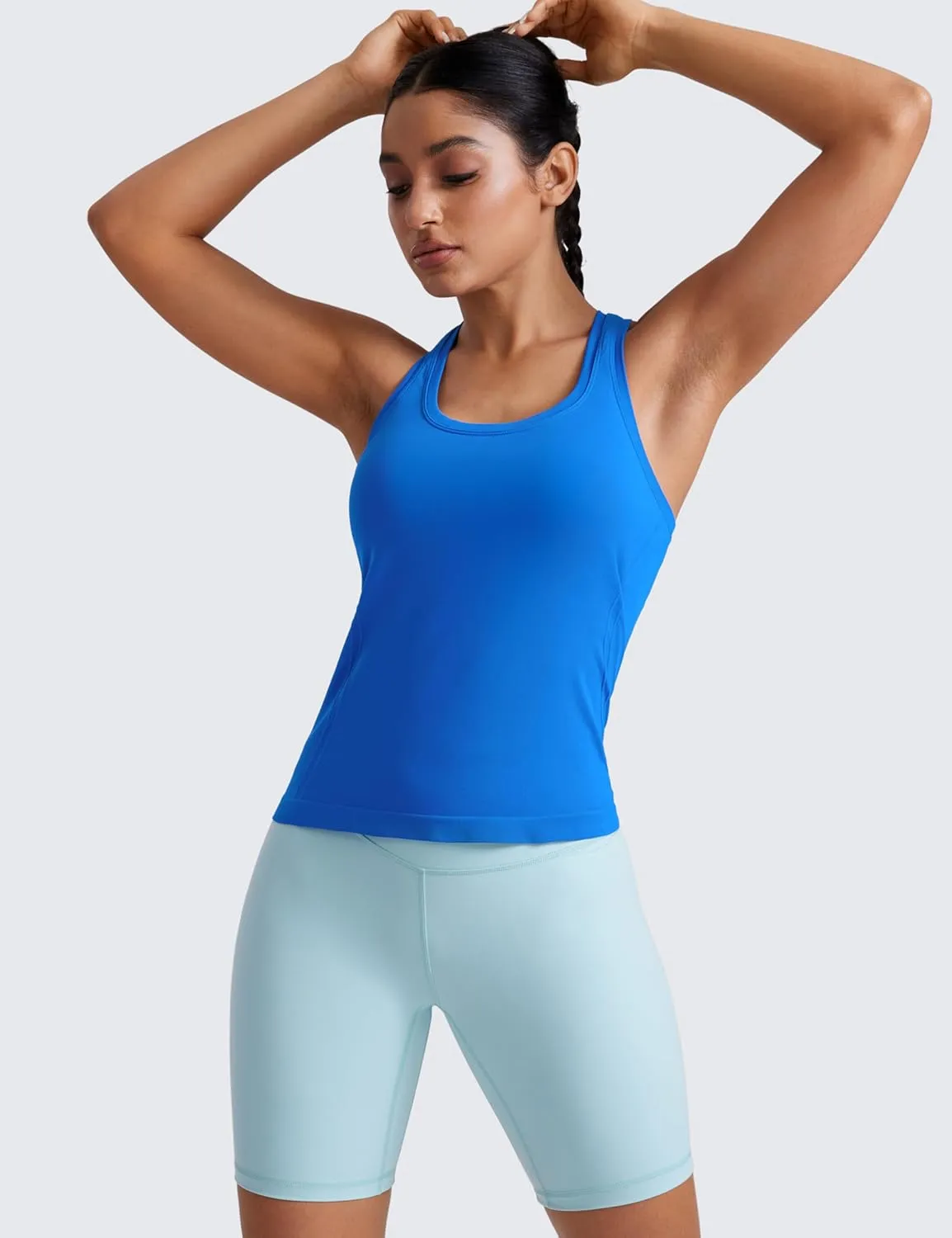 CRZ YOGA Womens Seamless Racerback Tank Scoop Neck Breathable Running Workout Tops Athletic Gym Sleeveless Shirts