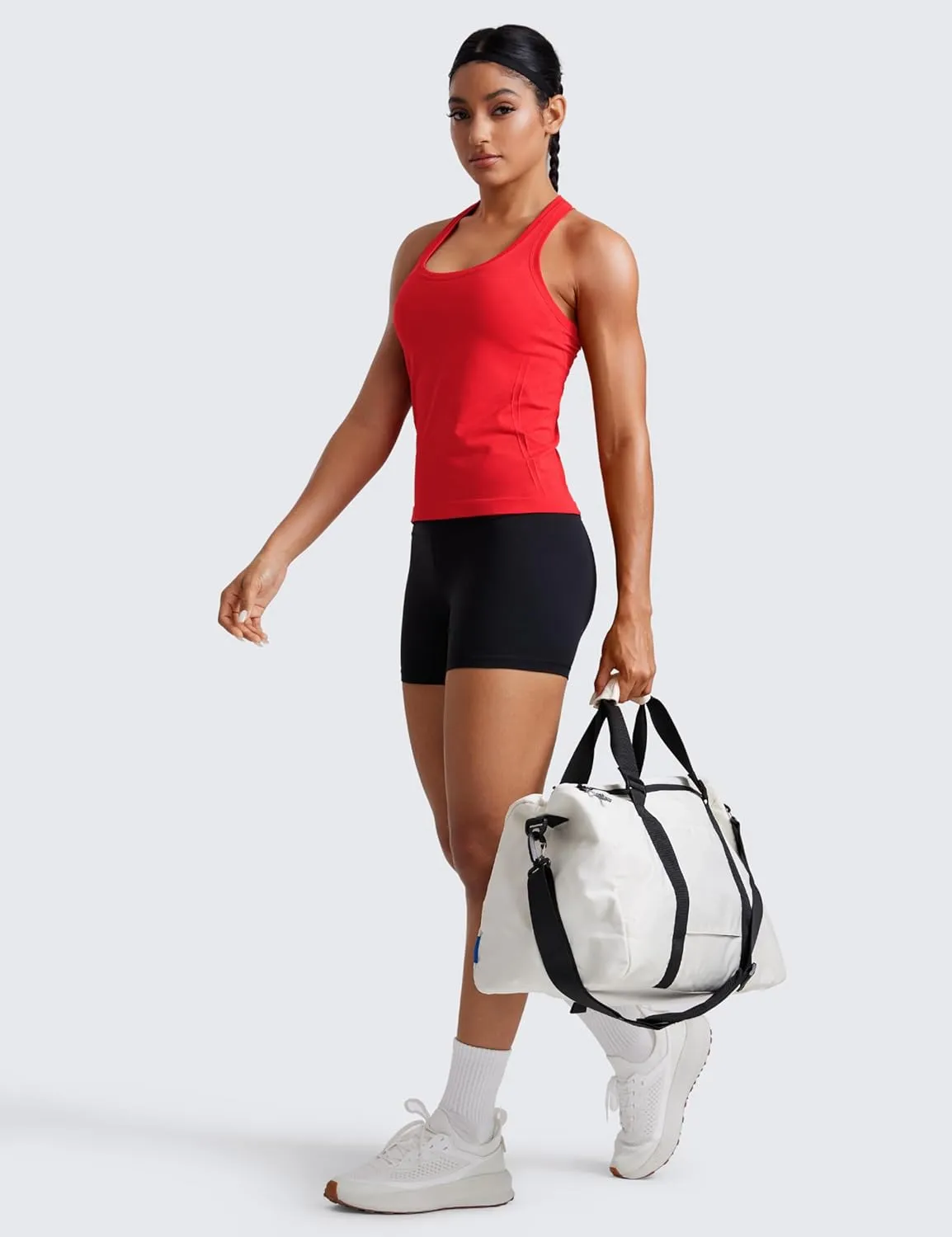 CRZ YOGA Womens Seamless Racerback Tank Scoop Neck Breathable Running Workout Tops Athletic Gym Sleeveless Shirts