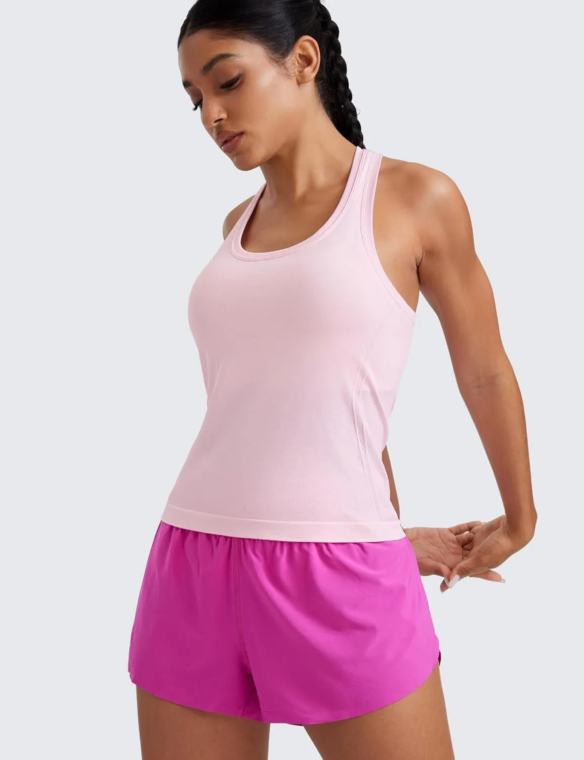 CRZ YOGA Womens Seamless Racerback Tank Scoop Neck Breathable Running Workout Tops Athletic Gym Sleeveless Shirts