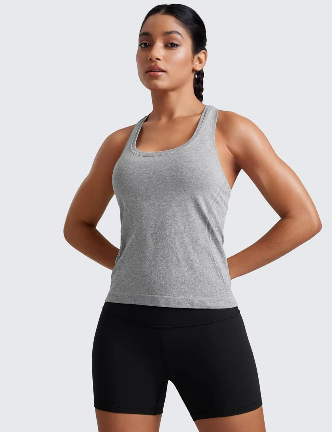 CRZ YOGA Womens Seamless Racerback Tank Scoop Neck Breathable Running Workout Tops Athletic Gym Sleeveless Shirts