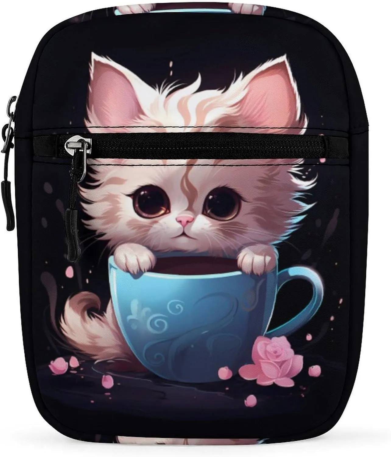 Cup Cat in Teacup Small Crossbody Bag Lightweight Satchel Bag Tote Bag Mini Handbag for Men Women