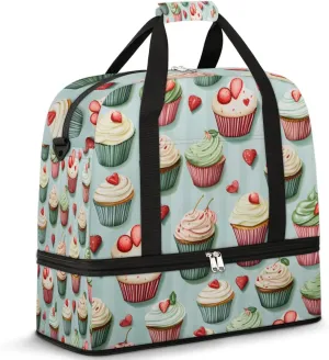 Cupcake Food Foldable Travel Duffel Bag Overnight Weekender Bag with Shoes Compartment Sports Gym Bag for Men Women