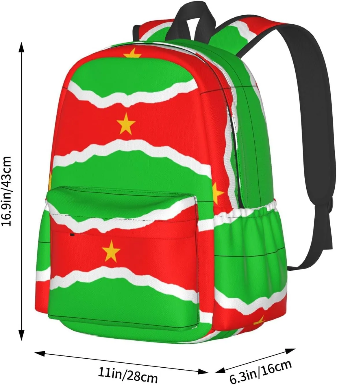 Curving Suriname Surinamese Flag Casual Backpack Large Capacity Travel Backpacks Laptop Daypack Commuter Rucksack Adjustable Strap Sports Bags for Hiking Biking