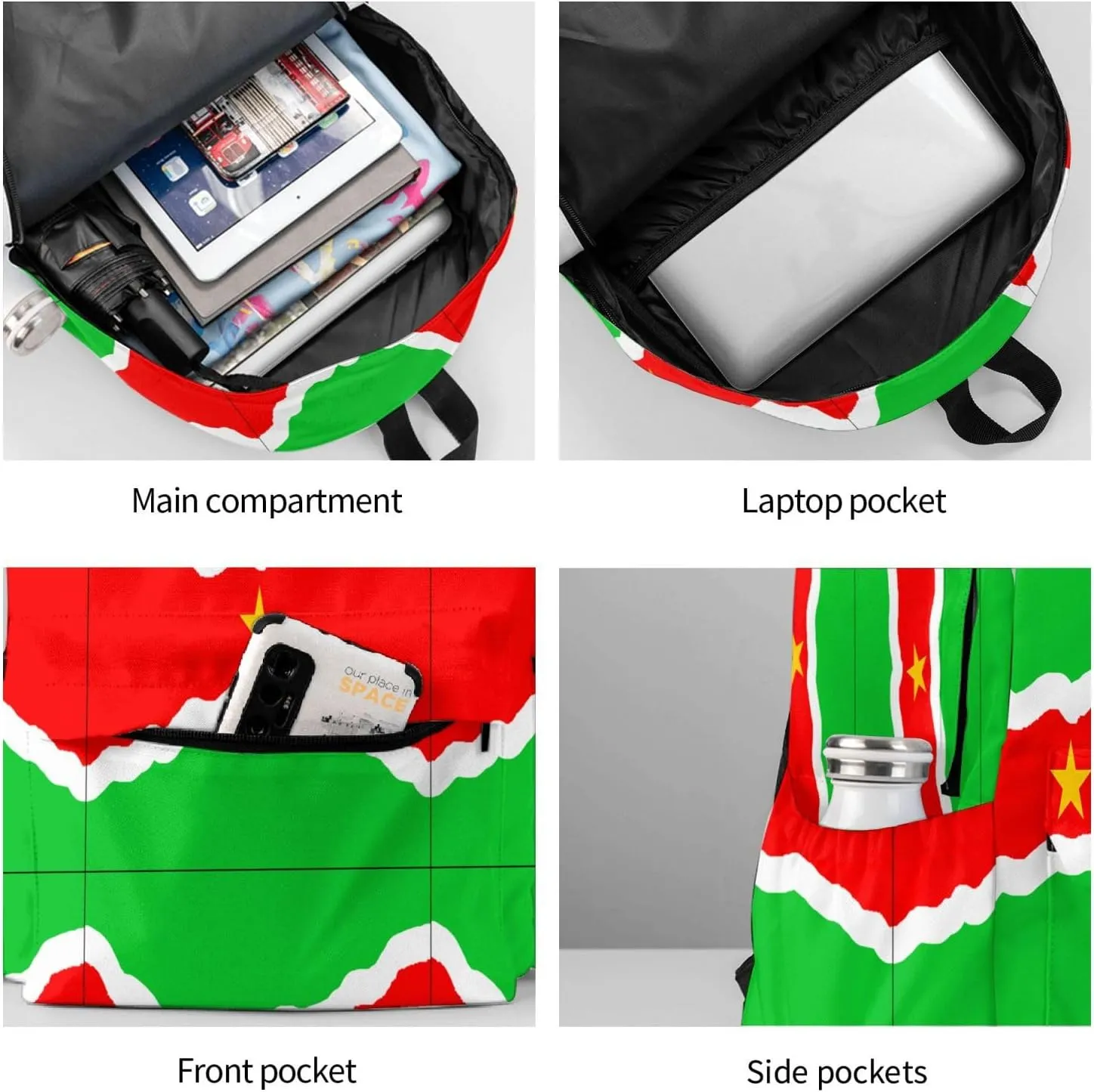 Curving Suriname Surinamese Flag Casual Backpack Large Capacity Travel Backpacks Laptop Daypack Commuter Rucksack Adjustable Strap Sports Bags for Hiking Biking